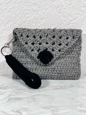 Gray & Black Crochet Wristlet